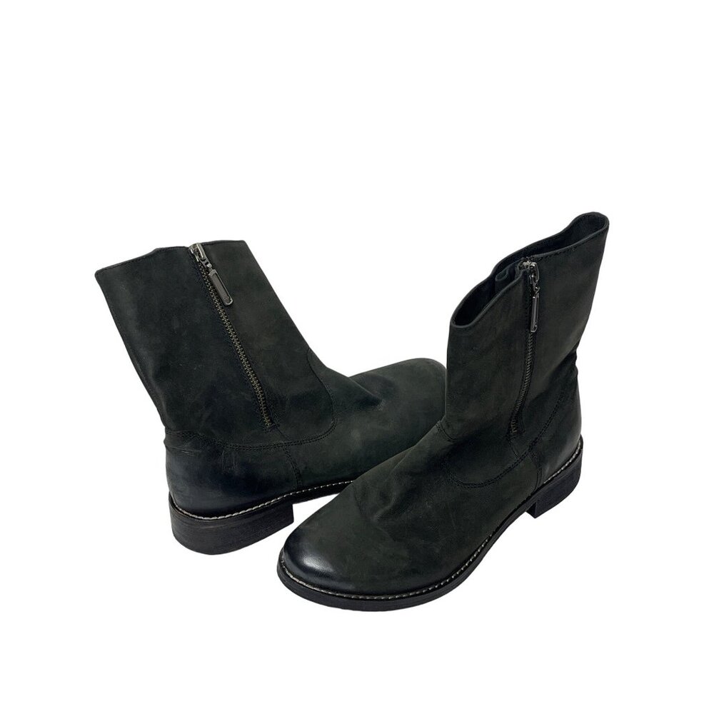 Zign Black Leather Ankle Boots Womens 7 Block Heel Side Zip